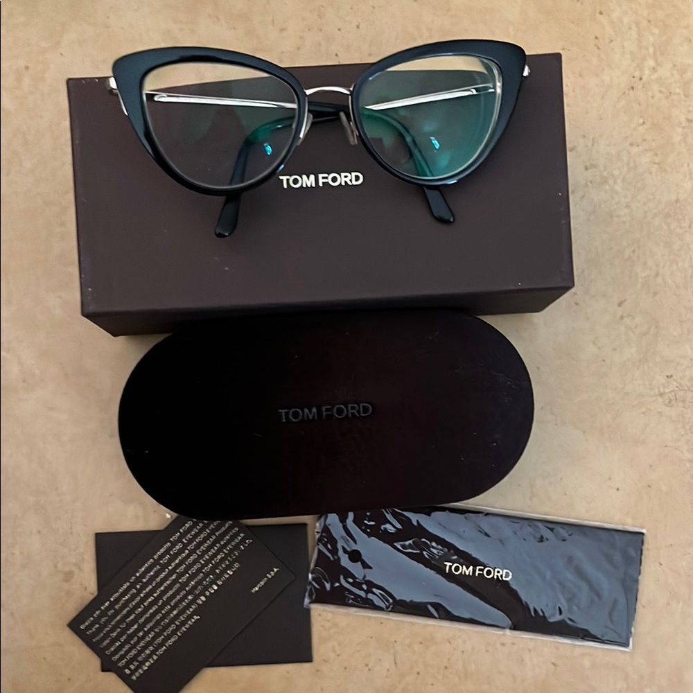 Tom Ford Black and Silver Cat-Eye Frames